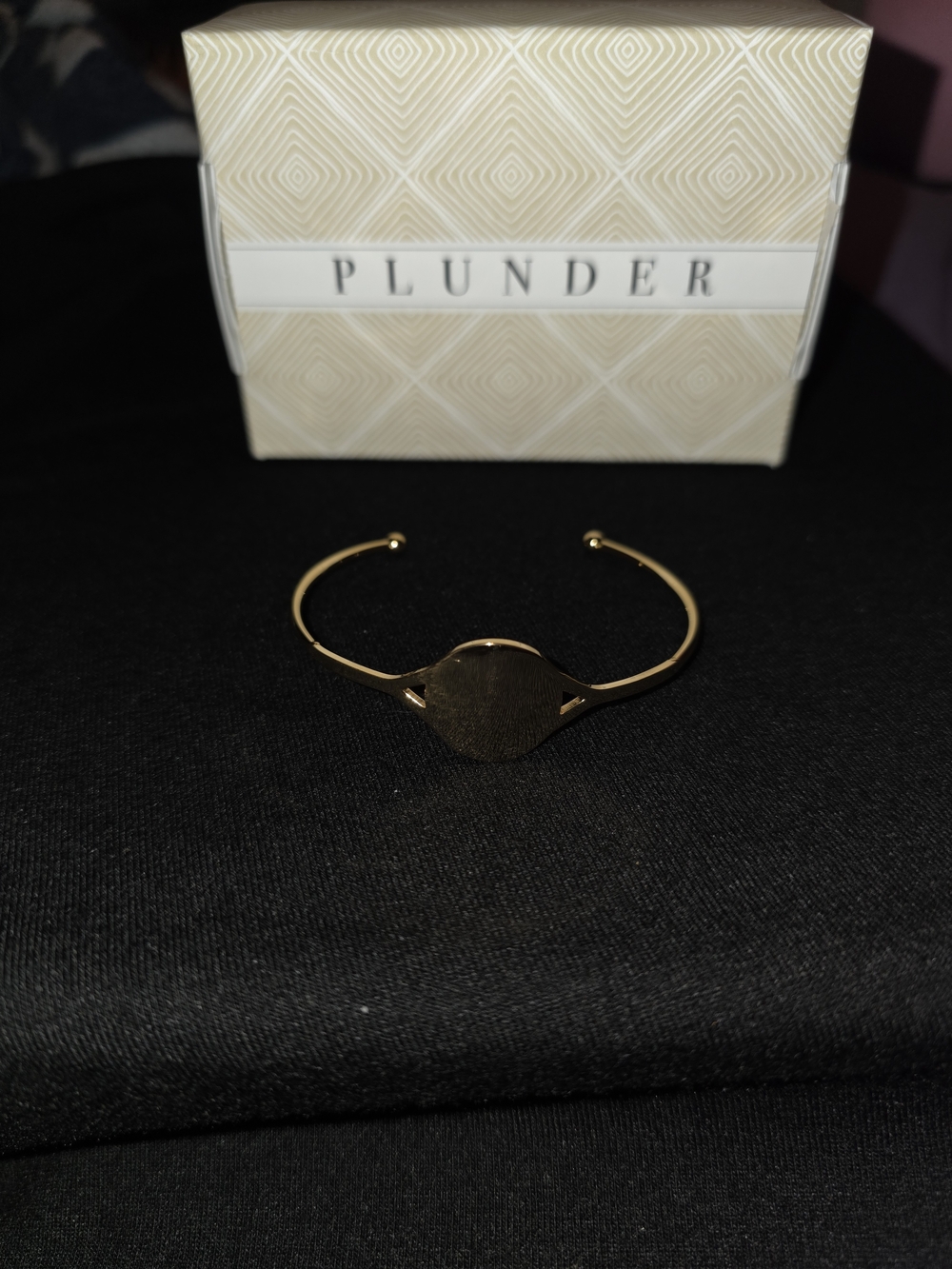 Plunder Gold Open Cuff Bracelet with Oval Accent